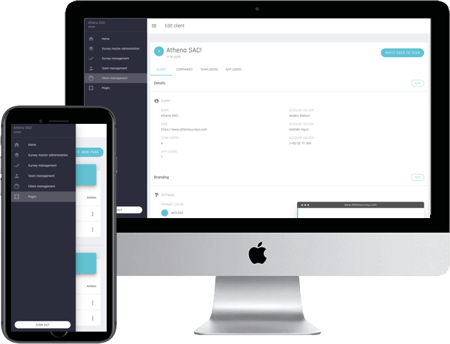 Screenshot fra White Label SaaS-platform — Survey Association projekt