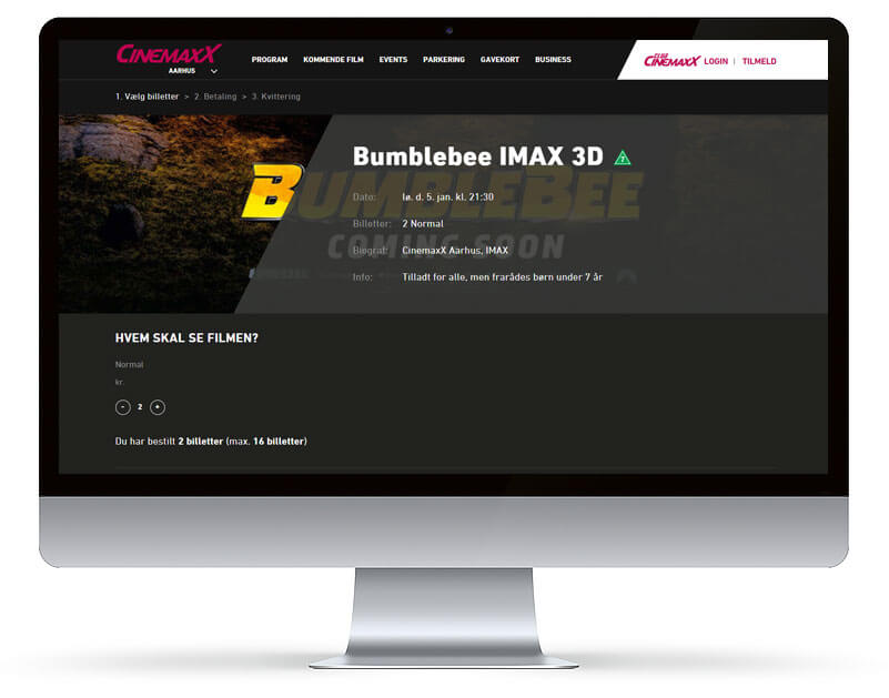 Screenshot fra CinemaxX — Website & Online Booking projekt