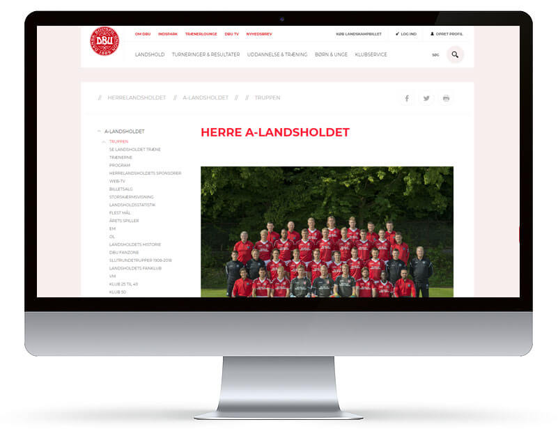 Screenshot fra DBU.dk — Redesign projekt