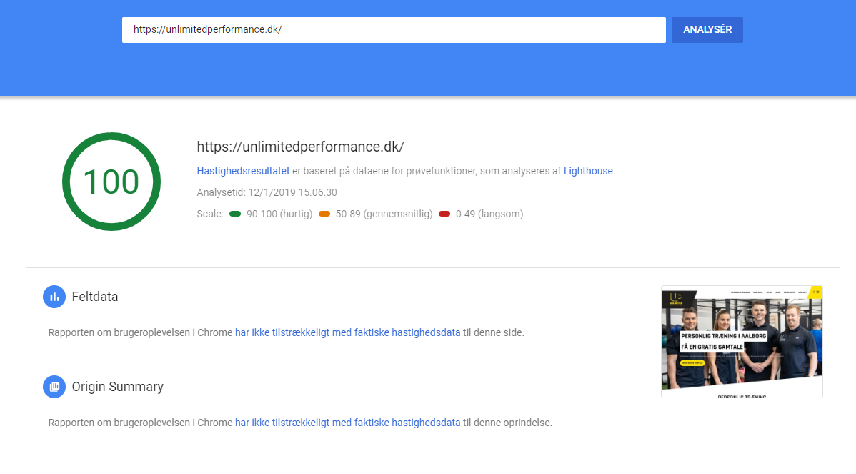 Screenshot fra Unlimited Performance projekt